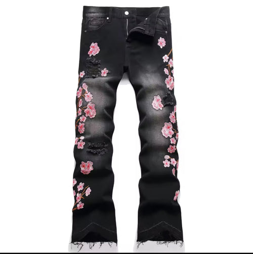 Flared Jeans with Flower Design
