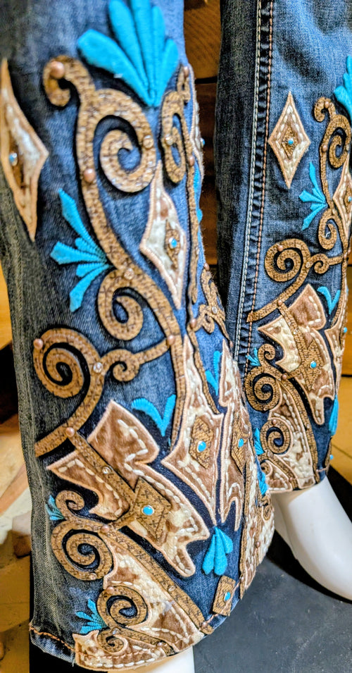 Grace in LA Mid-Rise Easy Fit Embellished Flare Jeans